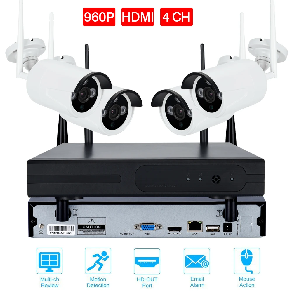 4CH безопасности Камера Системы HDMI NVR 4 шт. ИК Открытый P2P Беспроводной IP CCTV Камера 960 P/108 P HD видео Камеры Скрытого видеонаблюдения Системы
