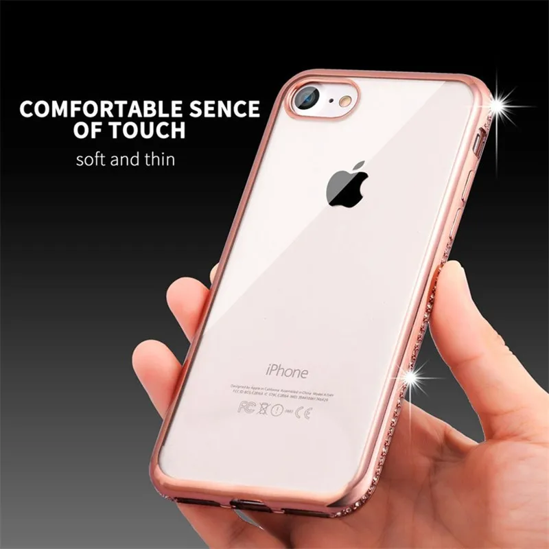 New ultra-thin transparent rhinestone phone case soft TPU zircon for iPhone 7 / 8Plus all-inclusive |