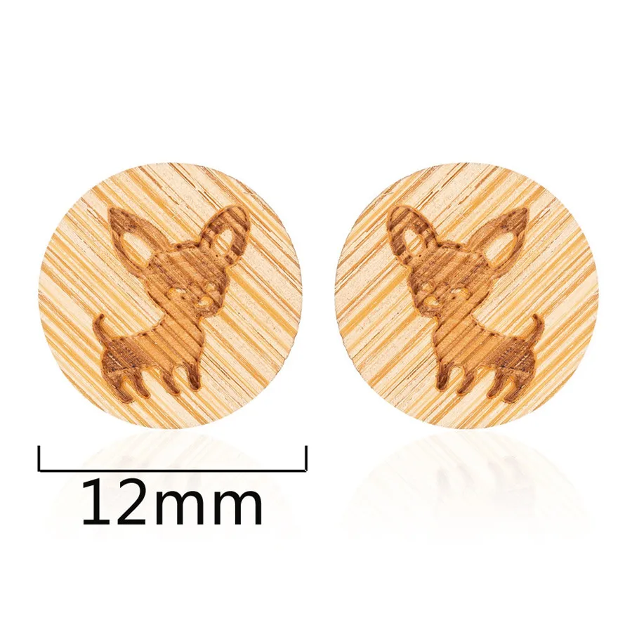 yiustar Animal Dog Earrings Wooden Round Stud Earring For Women Trendy Female Ear Jewelry Bohemian Bijoux | Украшения и