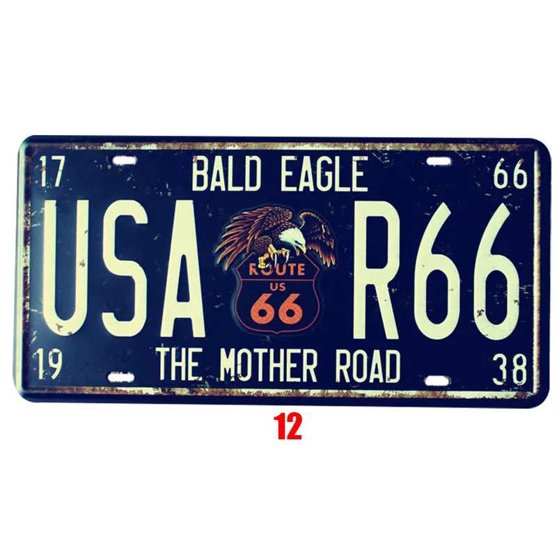 Номер машины, металлическая пластина, Ретро стиль, США, Декор, Route 66, Оловянная вывеска, бар, паб, гараж, металлические вывески, декоративная металлическая доска, 15x30 см