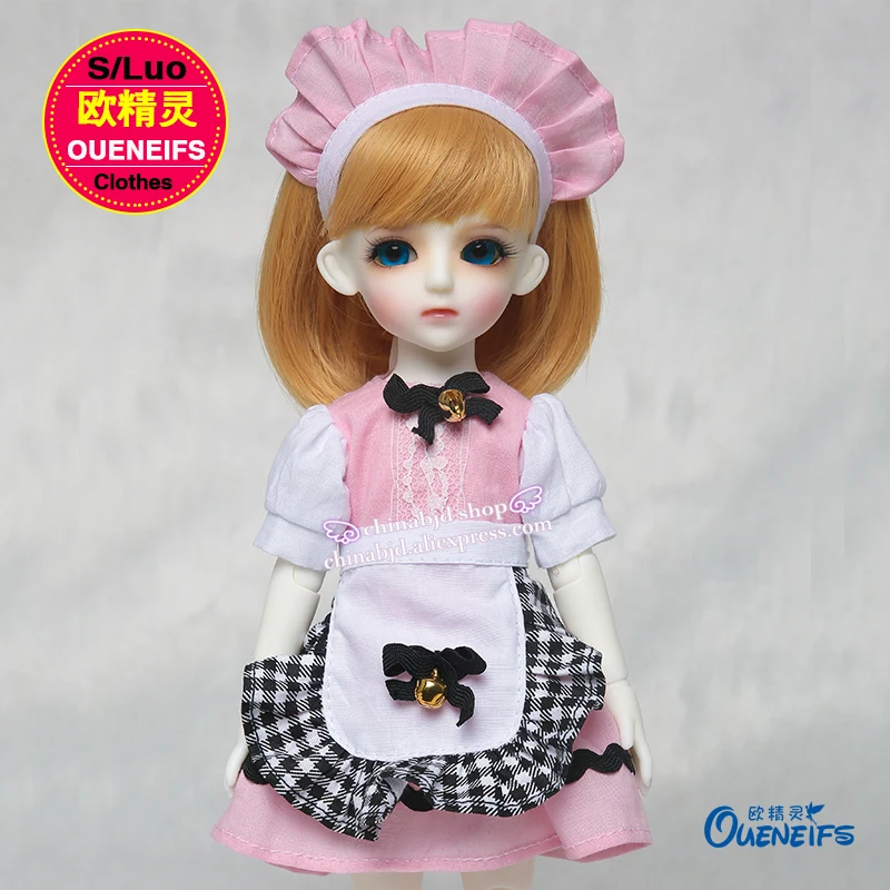 Одежда для куклы BJD SD 1/6 наряд розовые платья фартук в клетку аниме-униформа