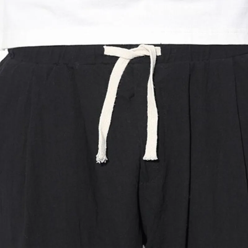 

2019 High quality Men's Summer Casual Pants Natural Cotton Linen Trousers White Linen Elastic Waist Ankle-Length Man's Pant
