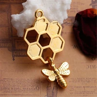 8seasons zinc based alloy 3d pendants honeycomb gold color bee carved hollow diy jewelry findings 46mm1 68 x 24mm 5 pcs
