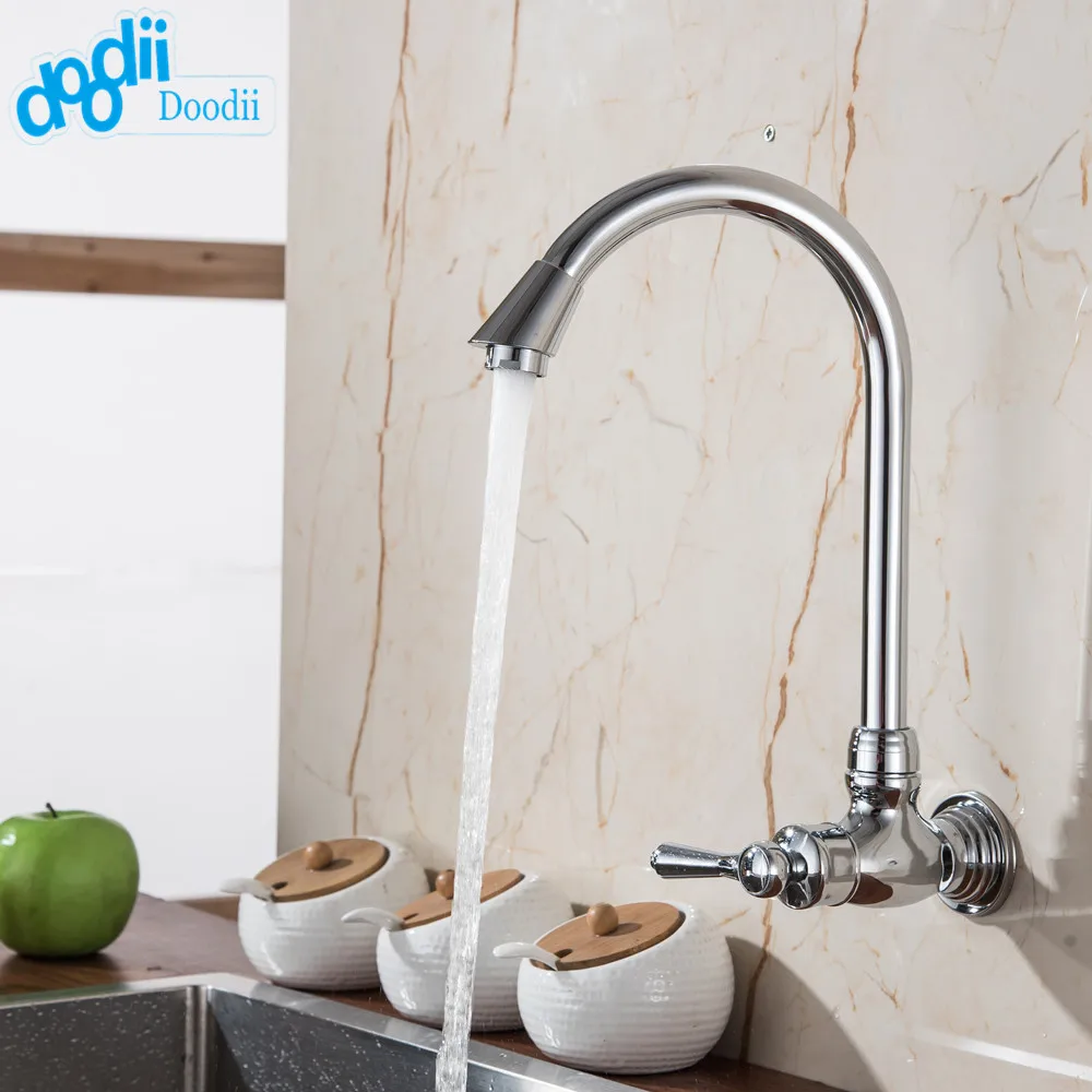 Doodii 360 Degree Rotatable Faucet High Quality Chrome Finish Single Handle Kitchen Faucet Wall Mounted Cold Water Brass Faucet