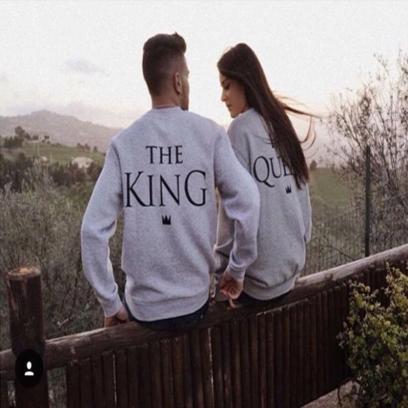 Модный женский и мужской милый пуловер с длинными рукавами надписью King &amp его Queen