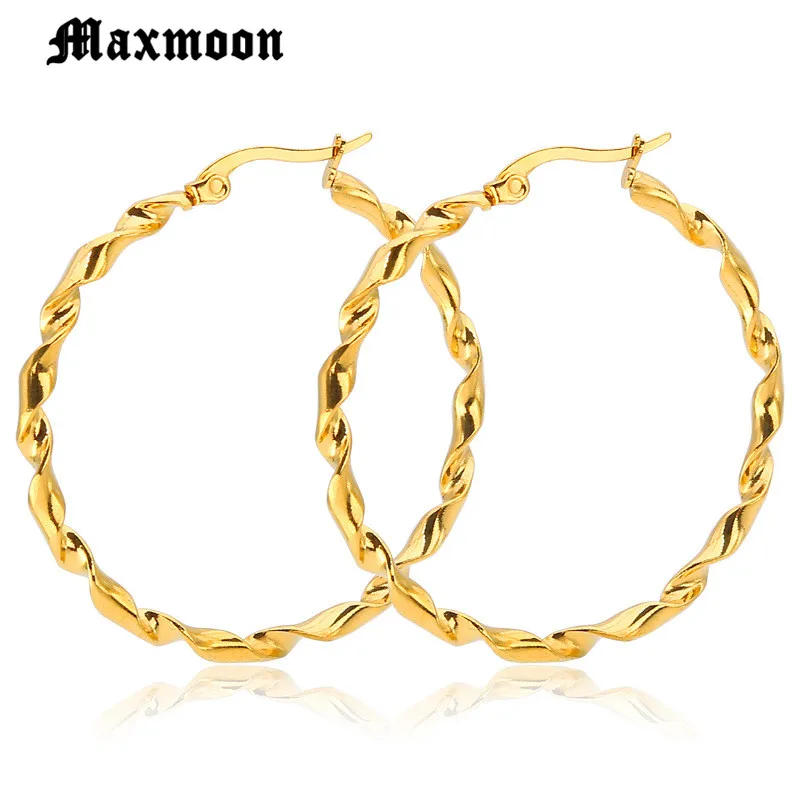 Женские серьги кольца Maxmoon круглые вrincos из нержавеющей стали золотого цвета