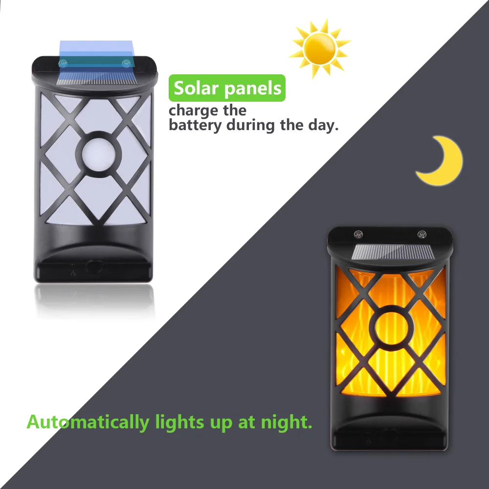 Solar Lamp Flickering Flames Lights Wall IP65 Waterproof Night Light 66 LEDs Outdoor Decoration | Освещение