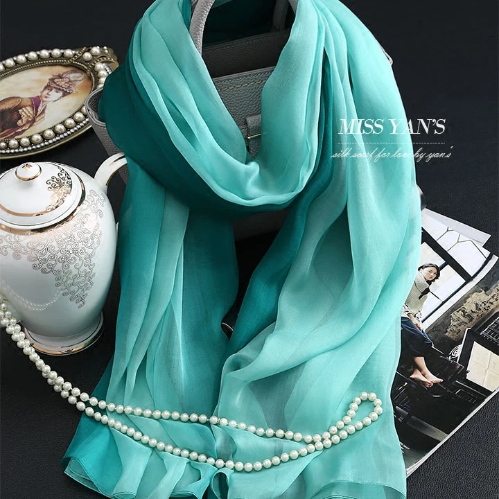 Женский шарф из натурального шелка модные классические шарфы с зеленым