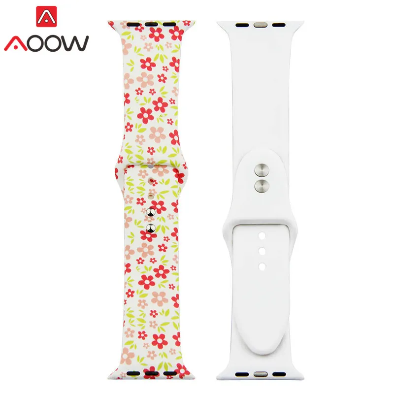 Color 3 38 цветов силиконовый ремешок для часов Apple Watch 38 мм 42 мм 40 мм 44 мм цветочный узор браслет ремешок для iwatch 1 2 3 4 браслет - Цвет ремешка: Color 3