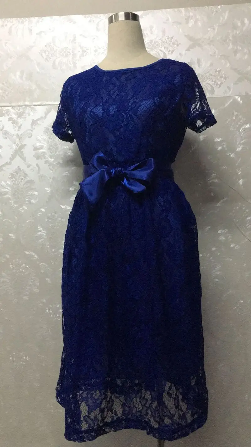 S 6XL Чай Длина плюс Размеры кружевное платье короткий рукав A Line Midi Dress пояс кушак
