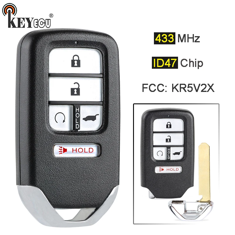 KEYECU 433 МГц ID47 чип FCC: KR5V2X Замена 4 + 1 5 Кнопка дистанционный смарт ключ брелок для Honda