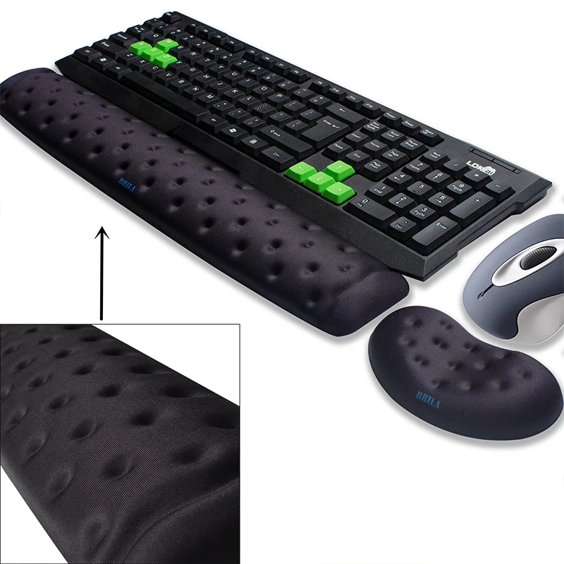 BRILA Memory Foam Ergonomics Mouse & Keyboard Wrist Rest Support Pad Cushion for Office Work and PC Gaming, Pain Relief