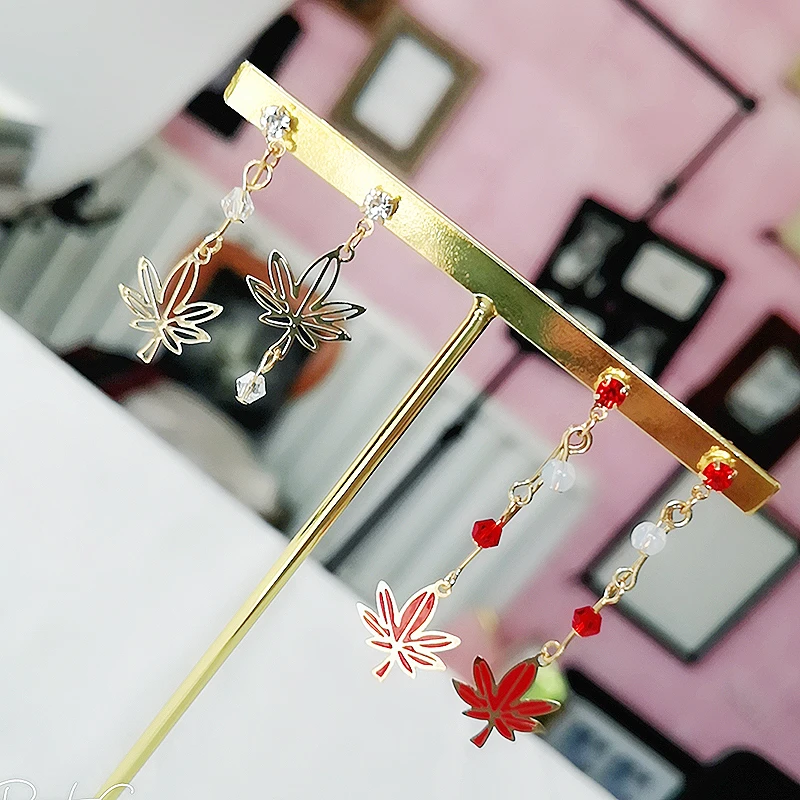 SANSUMMER 2020 New Personality Originality Art And Simplicity Maple Leaf Chain Long Ear Studs Temperament Goddess Earrings 5041 | Украшения