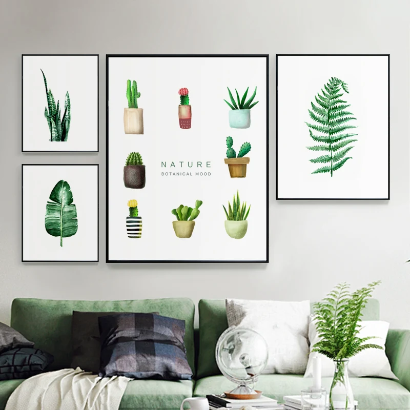 Современные постеры на холсте с изображением зеленых растений и листьев