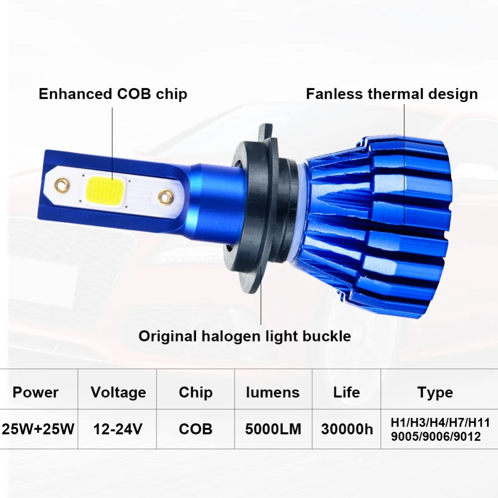Foxcnsun H7 COB светодиодные лампы для автомобильных фар Kit 50 Вт 6500 лм K Автомобильная