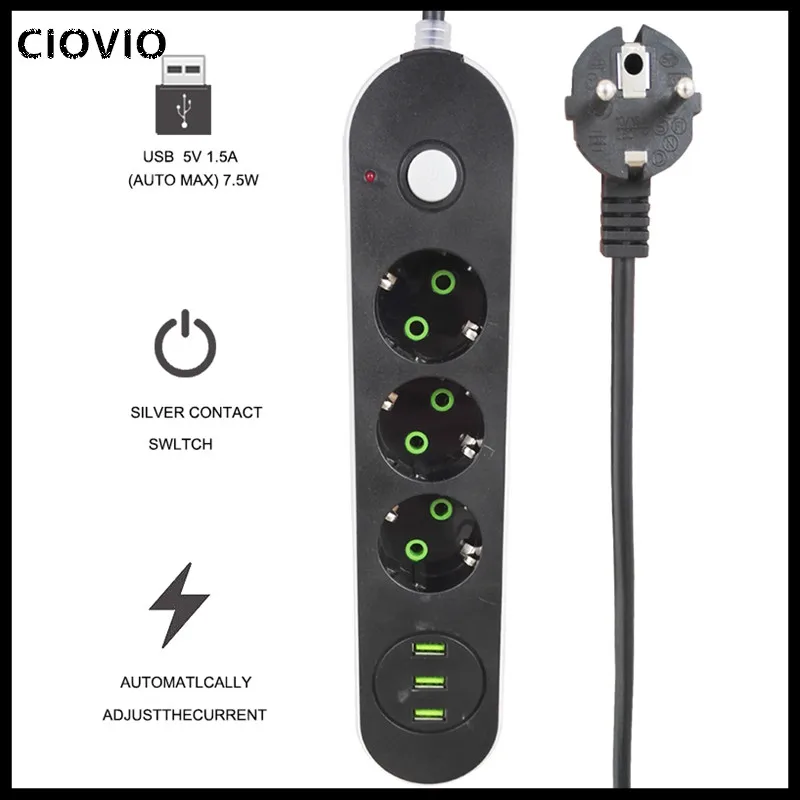 Новинка, умная USB розетка, штепсельная вилка, 3 выхода, 3 порта, USB зарядное устройство-шнур питания, настенное зарядное устройство, адаптер для телефона, дома