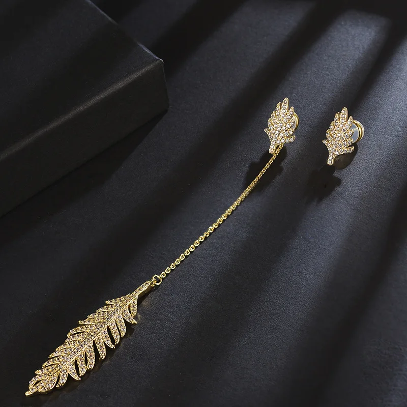 LCEOL золотой цвет Цирконий длинный клип длинные висячие серьги для женщин CZ