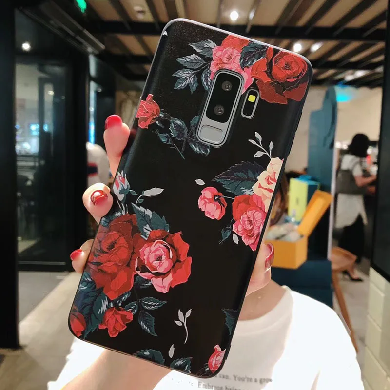 SJ6280 USLION цветочный чехол для телефона для samsung Galaxy S9 S8 S10 Plus матовый розовый цветочный чехол для samsung A8 A6 Note 8 9 Мягкий ТПУ чехол - Цвет: SJ6280