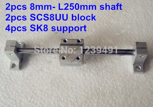 

Линейный блок SCS8UU, 2 шт., 8 мм-д250 мм + 2 шт. + опорный вал SK8, 4 шт.