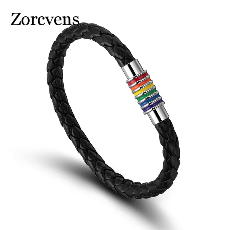 Кожаные браслеты zorcins из нержавеющей стали с магнитной застежкой радужные для