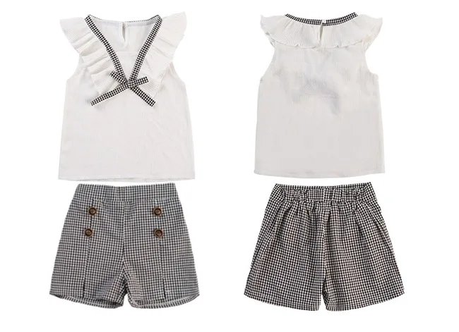 Комплект летней одежды для девочек шифоновый топ без рукавов + шорты с высокой