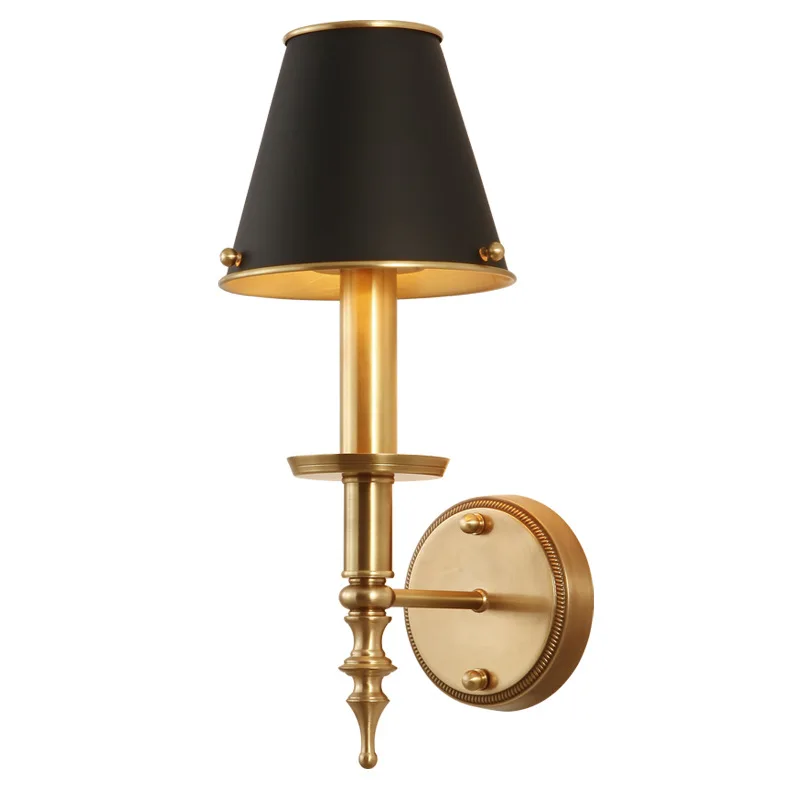 Американский винтажный Чистый медный настенный светильник черный абажур Ретро