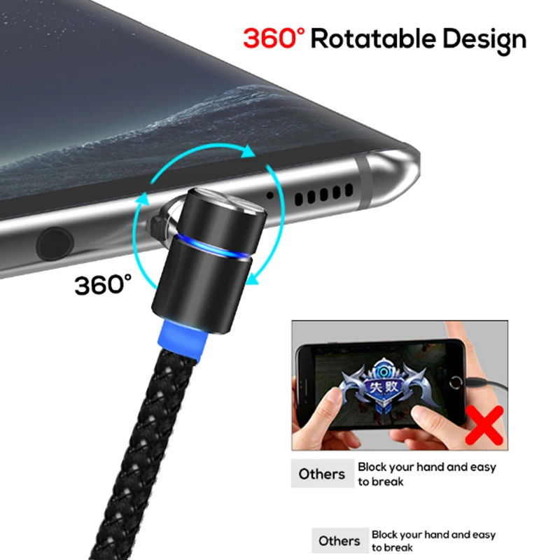 1 м 2 3 90 градусов L тип магнитного кабеля USB Type C/Micro USB/IOS нейлоновый Плетеный