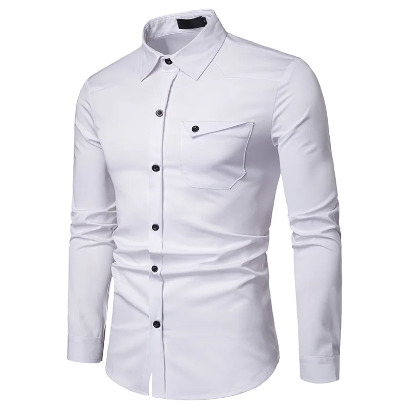 Рубашка мужская с отложным воротником модная сорочка из хлопка длинными