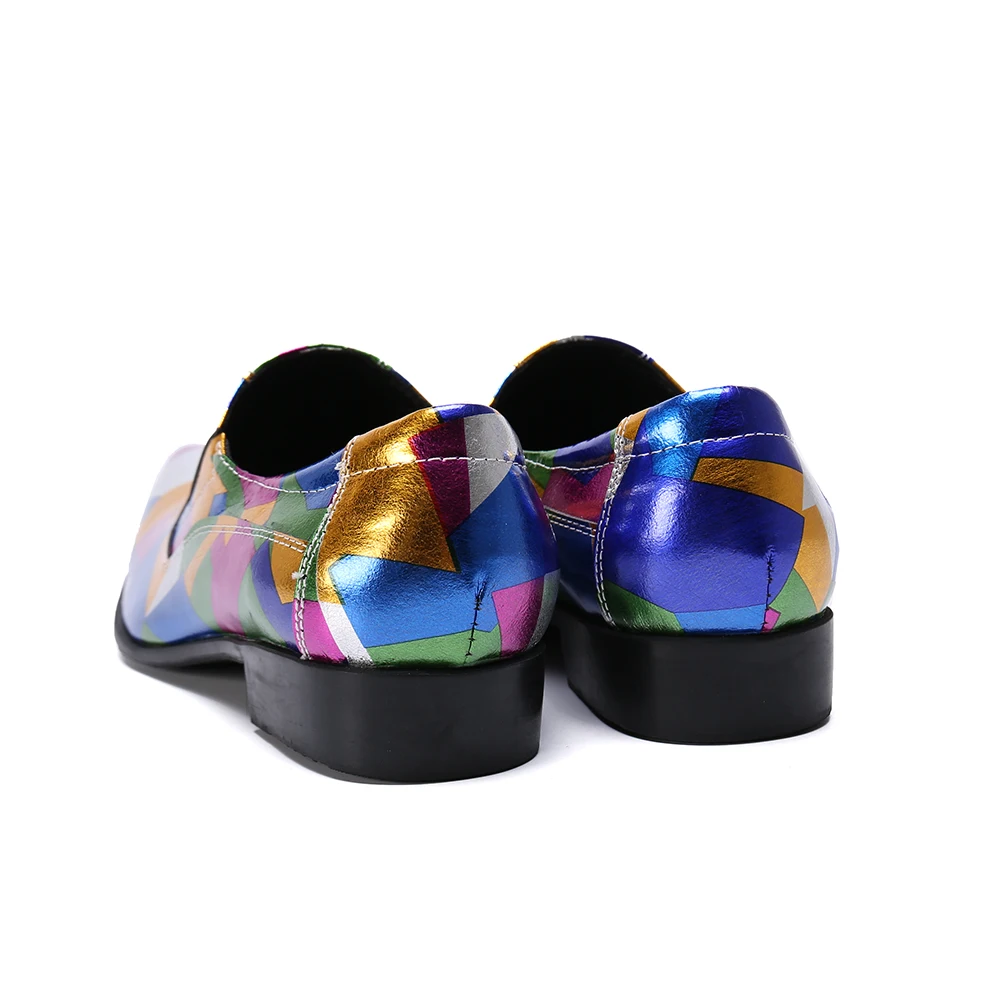 

Christia Bella Fashionable Casual Man Shoes Geometric Print Large Size Flats Shoes Lace Up Real Leather Pointed Toe Prom Shoes