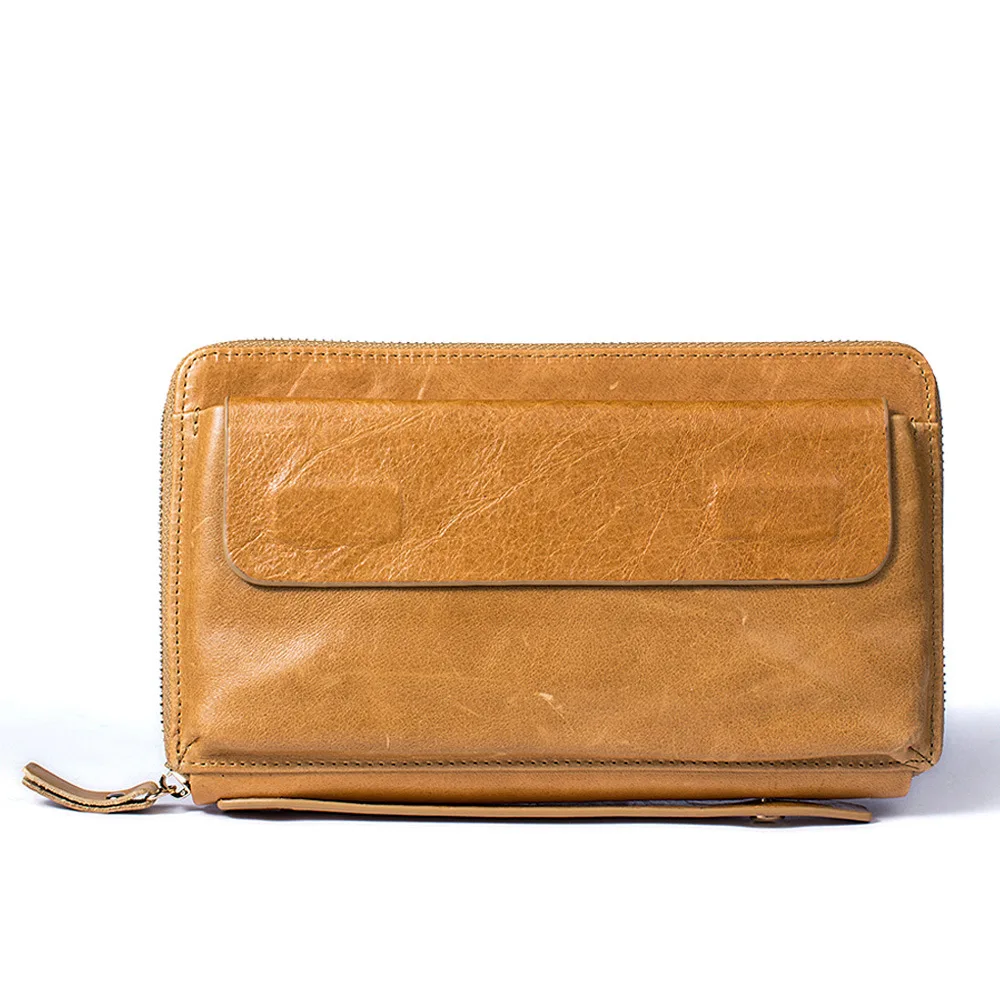 

Manufacturers selling solid color soft face men's wallet long Korean first layer leather men's clutch large capacity purse