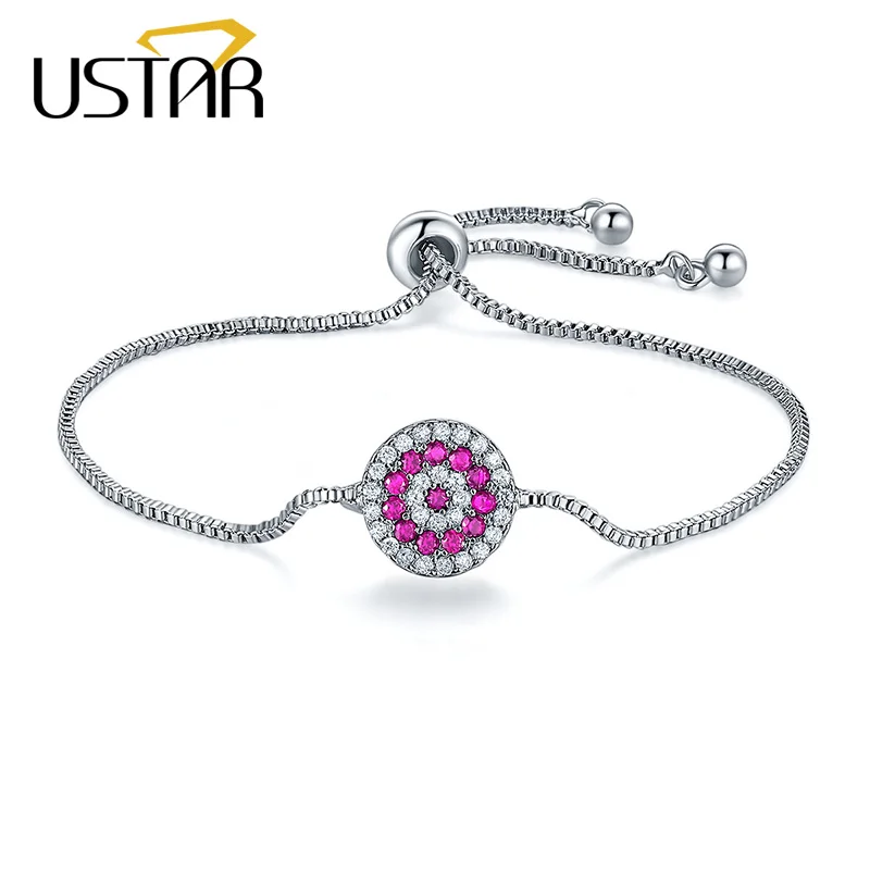 Rose USTAR кристаллы круглые браслеты для женщин микро проложили кубического циркония серебристый цвет регулируемый браслет на цепочке femme - Окраска металла: Rose