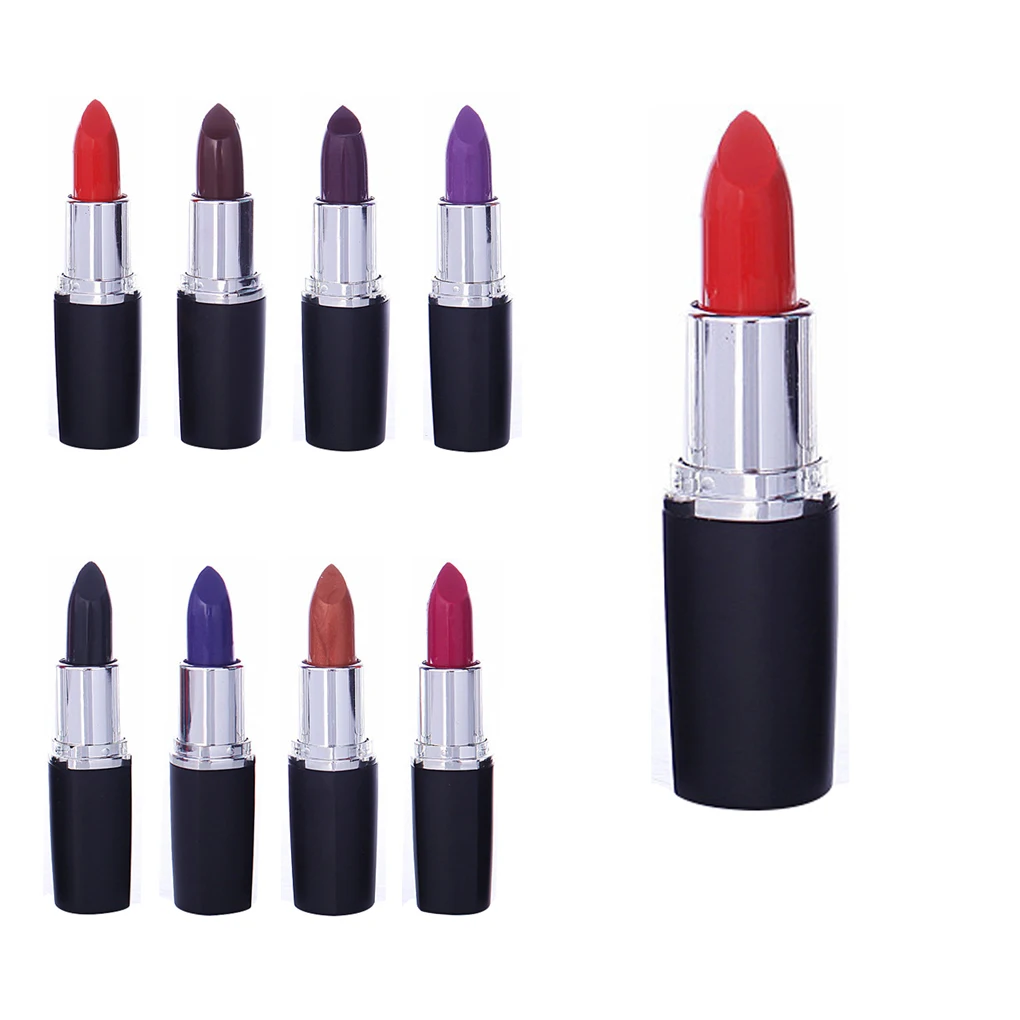 Разноцветные яркие помады 8 цветов темно красные черные виноградные фиолетовые