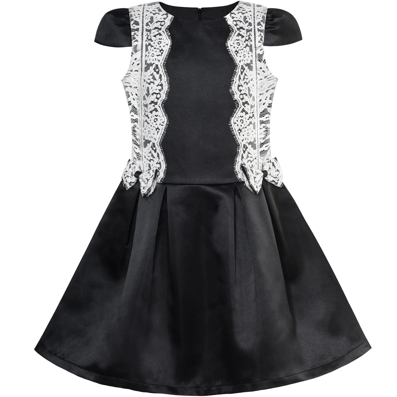 

Flower Girl Dress Black White Color Contrast Lace Bow Tie 2020 Summer Princess Wedding Party Dresses Children Clothes Size 6-10