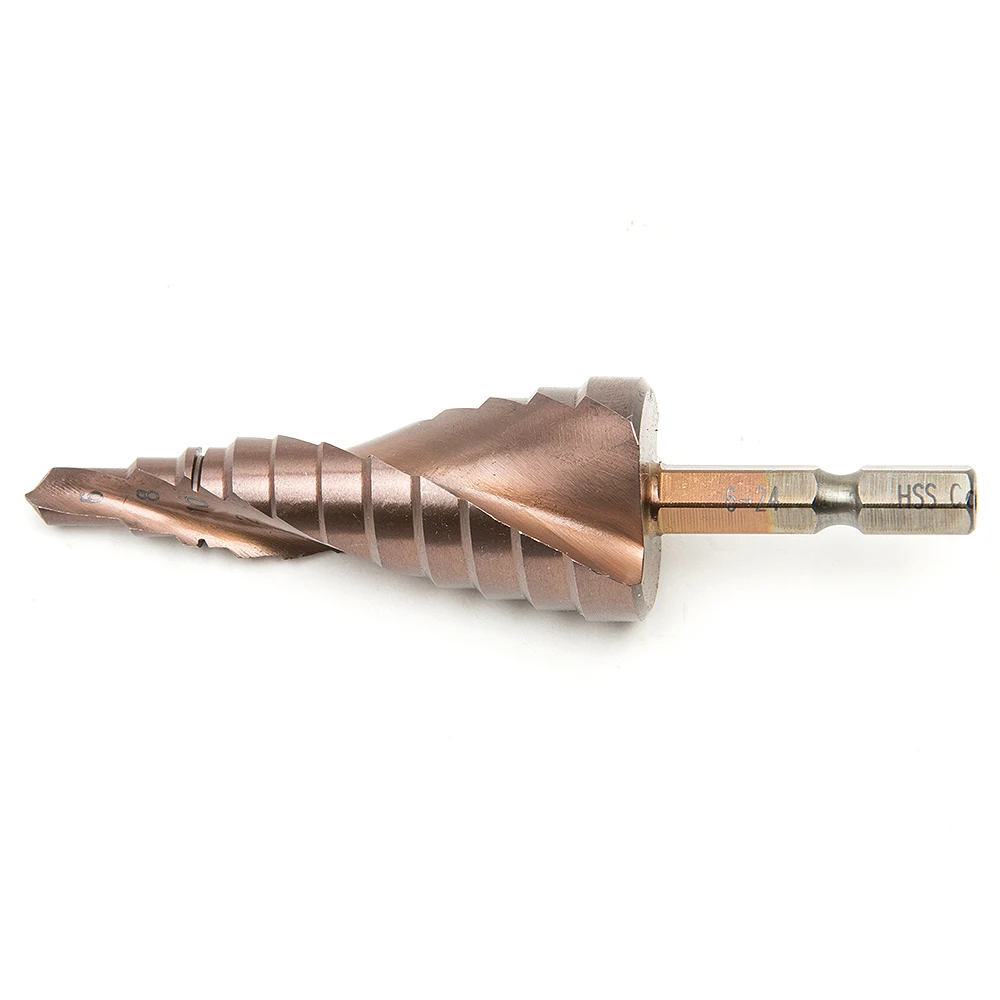 HSS Co Cobalt Titanium Metal Spiral Grooved Step Drill Bits Hole Cutter 1/4&quot Hex Shank Cone Drilling 6-24mm Saw M35 | Инструменты