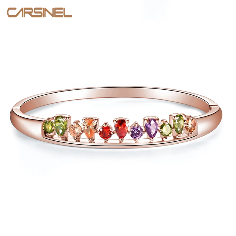 CARSINEL брендовые красочные браслеты с цирконием для женщин розовое золото цветные