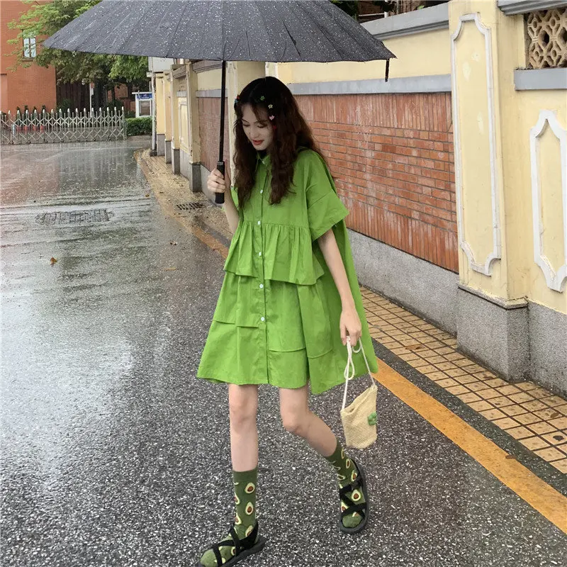 Alien Kitty Sweet Summer Patchwork Brief Short-Sleeved Loose New Design High Waist Fresh Casual All-Match Short Dress 2 Colors | Женская