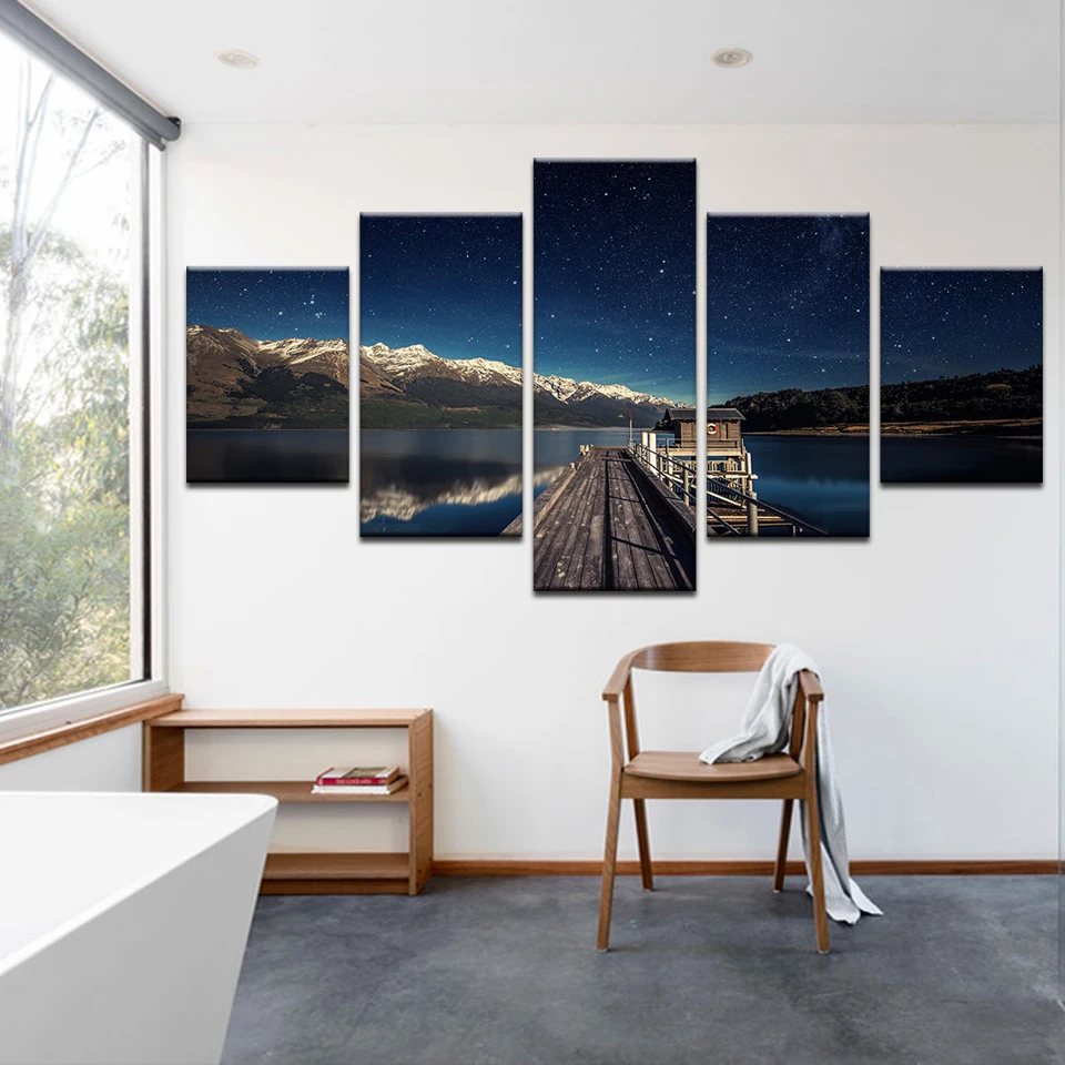 5 Pcs Snow Mountain Under Star Sky Poster HD Print Canvas Painting Living Room Wall Art Home Decor Beautiful Oil Picture | Дом и сад