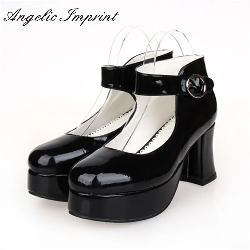 Женские туфли лодочки в стиле лолита черные на массивной платформе 7 5 см обувь