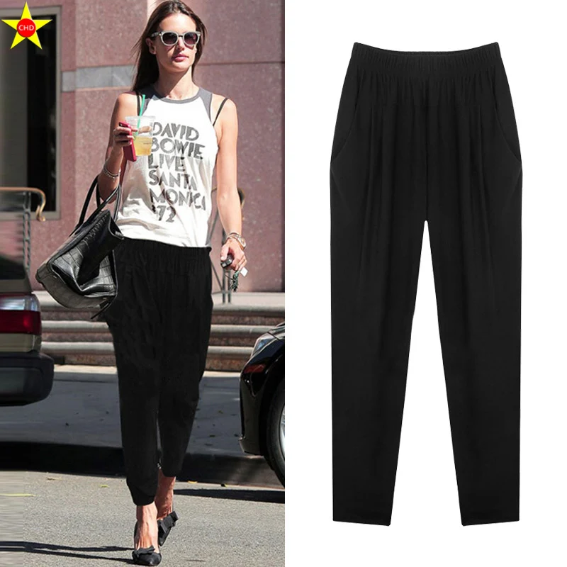 Женские шаровары с эластичной резинкой на талии летние свободные брюки до