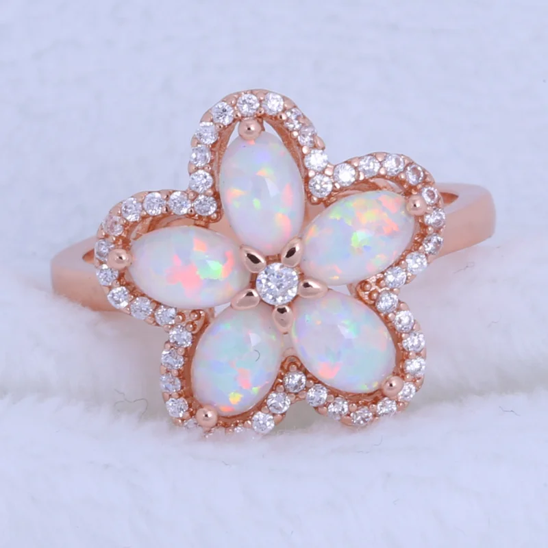 Ayowei белое кольцо в форме цветка из розового золота с опалом серебро 925 пробы
