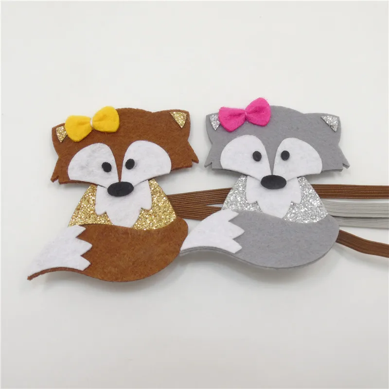 20pcs/lot Woodland Glitter Felt Fox Headband Fall Theme Party Favor Little Girl Brown Grey Shinny Cute Elastic Band | Детская одежда и