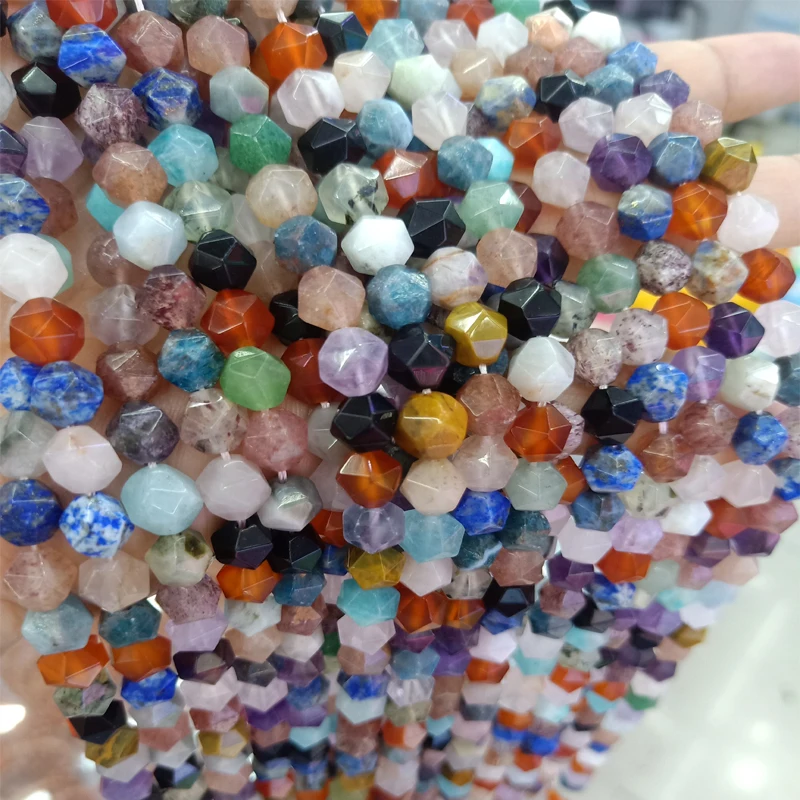 

6/8/10mm Mix Color Faceted Natural Stone Beads Round Loose Tangential Angle Stone Beads For Jewelry Making DIY Bracelet 15''