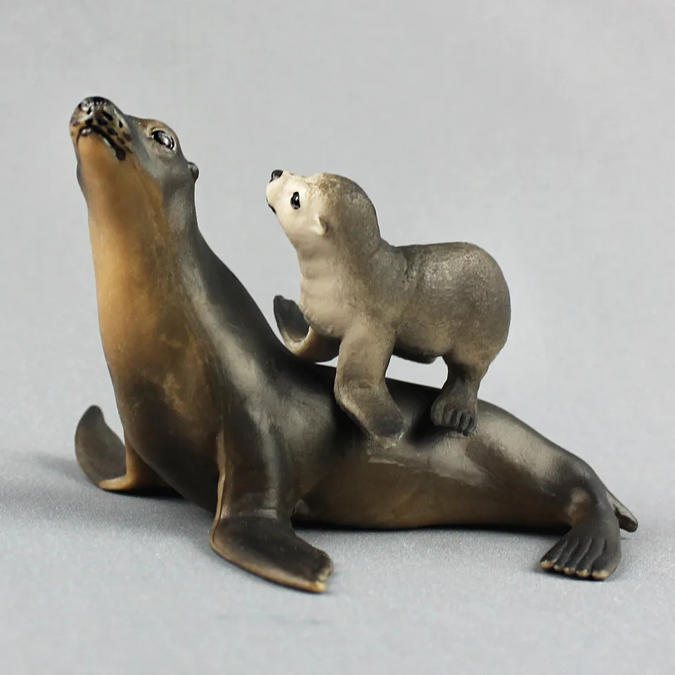 Однотонные пластиковые морские львы семейные модели реалистичные фигурки