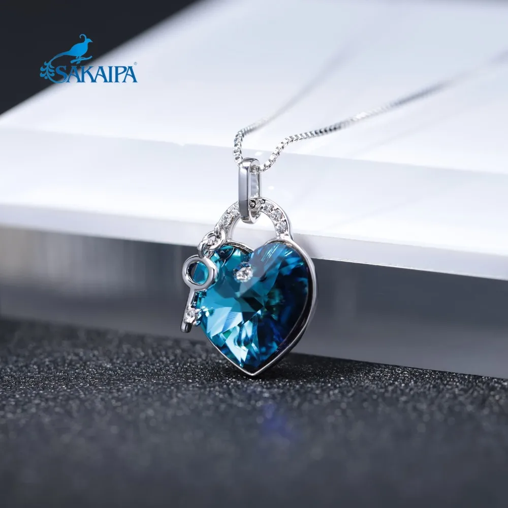 Swarovski элемент Кристалл замок ключ сердце кулон цепочки и ожерелья для женщин 925