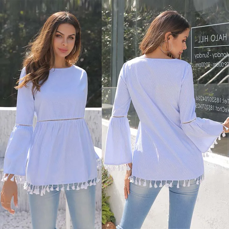 WHZHM винтажная рубашка с бахромой отверстиями свободные пикантные Женские топы и