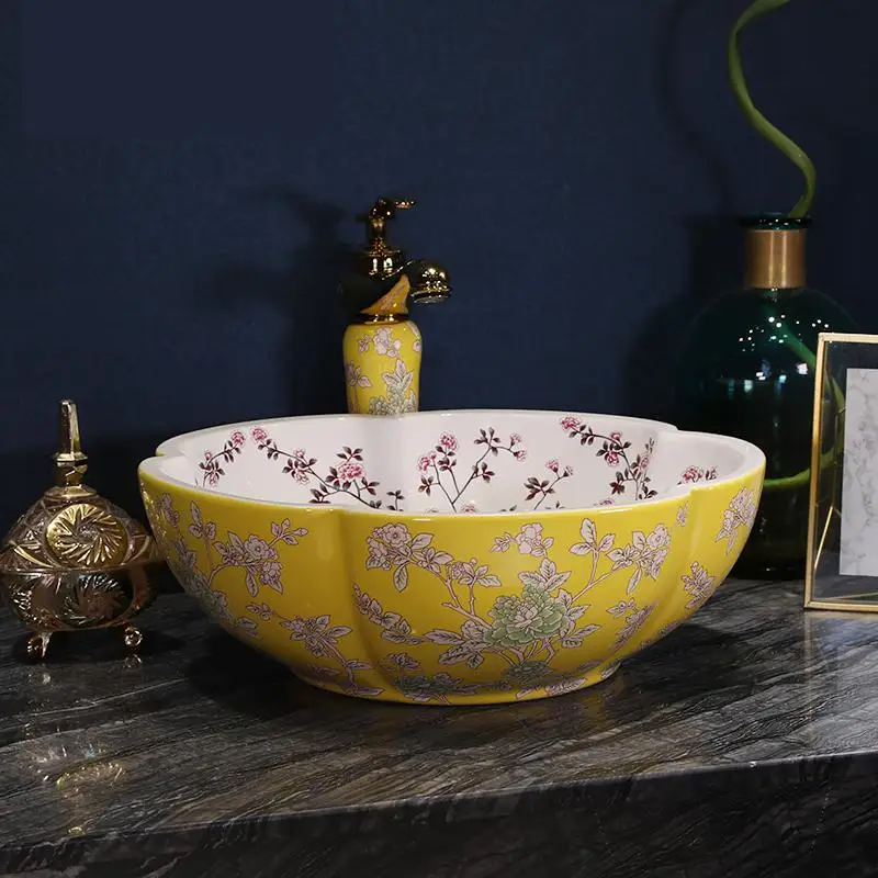 Jingdezhen умывальник в форме цветка антикварный туалет керамический художественный