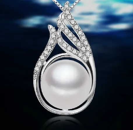 Настоящая мода Пресноводный Жемчуг ожерелье с кулоном серебряное цепочка