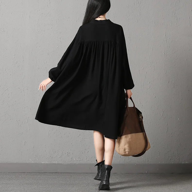 2017 осеннее Новое винтажное хлопковое льняное женское платье СО СТОЯЩИМ