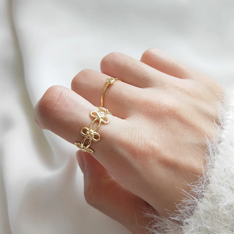 WTLTC золотые цветные крошечная звезда стек кольца для женщин полые цветочные с