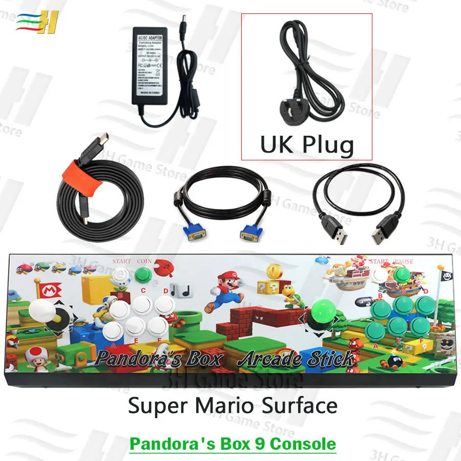PB9 super mario UK 2 игрока Pandora Box 9 железная консоль встроенный в 1500 В 1 аркадная игра подключи и играй usb джойстик для ПК ps3 pandora's 5S 6s 7 - Цвет: PB9 super mario UK